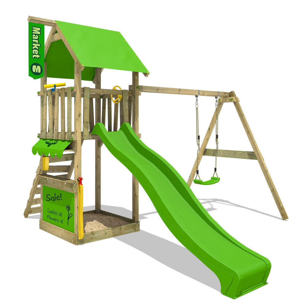 Image of Fatmoose Climbing frame with wooden roof MultiFlyer